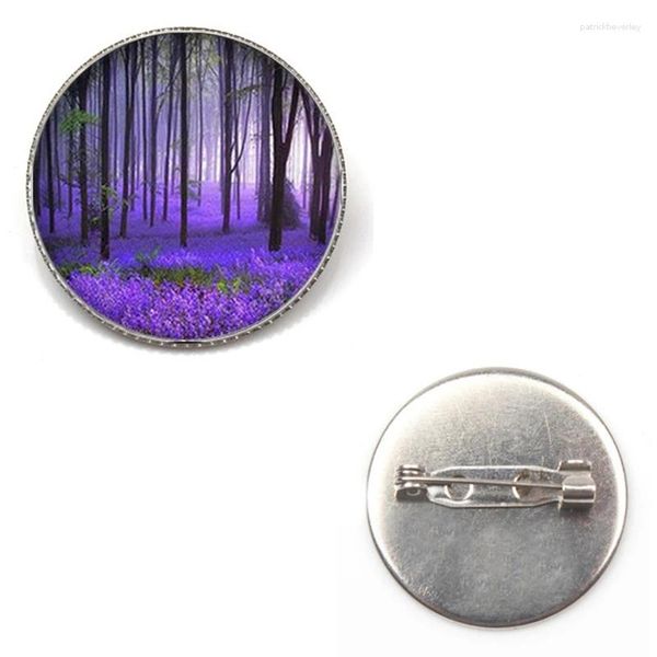 Broches francês pingente de lavanda roxa Flor redondo pingente de vidro convexo Jóias de jóias de viagem Bolsa de charme de férias de broche