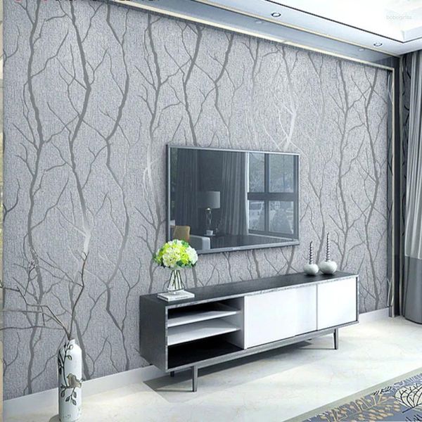 Papéis de parede papel de parede 3D de veludo cinza grosso para paredes de quarto da sala de estar de fundo em árvore em árvore em árvore em relevo, decoração de papel de parede em relevo