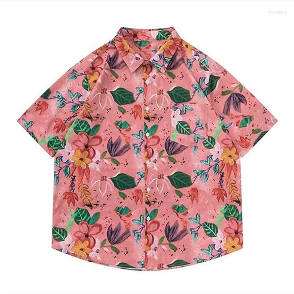 Frauenblusen High Street Pink Pflanzen Blumen Hemd Männer Mode Hawaiian Strandbluse Lose übergroß