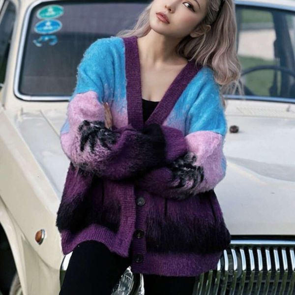 Jaqueta de suéter de cor escova de alta qualidade para o outono feminino e inverno novo temperamento de estilo suave, combinado com o cardigã de malha Top