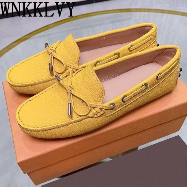 Freizeitschuhe Sommer Lack echte Leder Erbse Frauen Flatsohle Vielseitige Bogendekoration Loafer bequem bequem