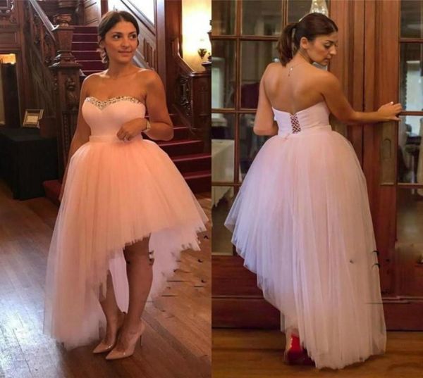 Perfekte asymmetrische Schatzperlen rosa Prom -Kleider Ball Tulle 2018 Billig hohe Homecoming Party Abendkleider Kleider Robe8653206