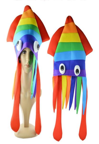 Rainbow Octopus Hat Party Bunte Tintenfisch Cap Halloween Cosplay Sea Animal Kostüm lustige verrückte Kopfbedeckung Accessoires8301513