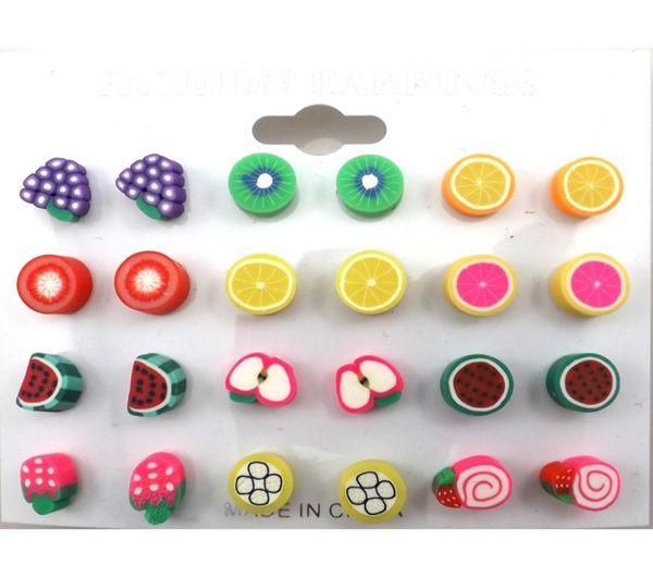 Серьговые сережки с милыми фруктами для девочек смешанные полимерные глиняные серьги 100 пары Whole3515296
