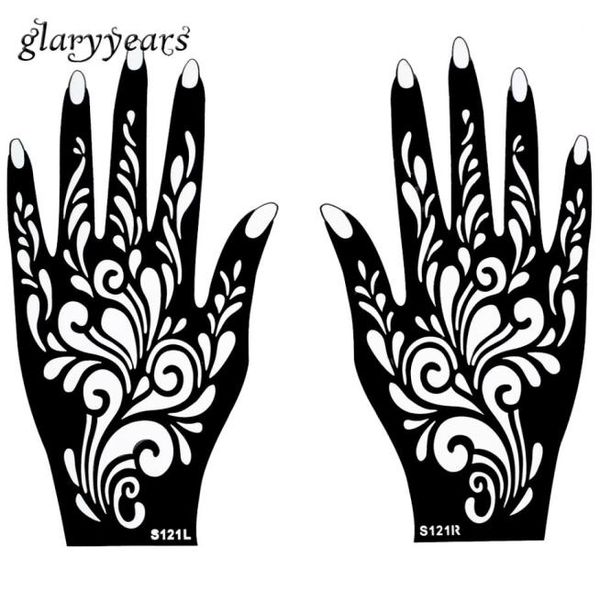 Whole1 -Paar Hände Mehndi Henna Tattoo Schablonenblumenmuster Design für Frauen Körperhandkunstmalerei Einweg 20 cm 11 cm S2479371