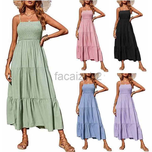 Lässige Kleider sexy Maxi Kleid Frauen Basis lässige Kleider sexy Maxi Kleid Top ärmellose Schultergurt BH Multi -Layered großer Saumkleidergröße plus Frauenkleidung