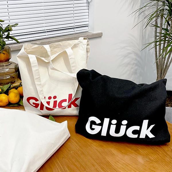 Sacchetti della spesa gluck graphic women shopper borse shopper black bianco lettere rosso spalla per la donna insegnante regalo tela