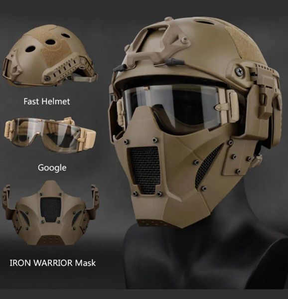 Segurança multi -função máscara tática de malha de ferro com capacete rápido e óculos táticos airsoft caçar motocicletas esportes