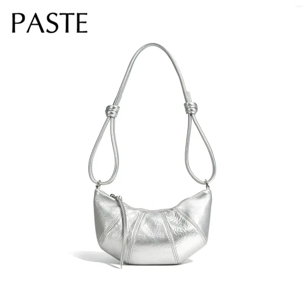 Design della moda con coulisse Crescent Bull Horn Shape Silver Hobos Tote Oix Wax First Layer Cow Cow Women Crossbody Borsa