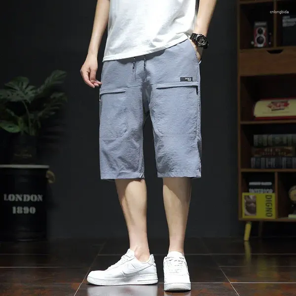Herren -Shorts 2024 Elegante Mode Harajuku Slim Fit Ropa Hombre Loose Casual All Match Cropped Hosen Solid Taschen Reißverschluss gerade Bein