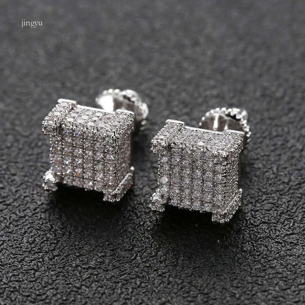 Vanclef Colar Brincos de Hip Hop For Men Gold Sier Iced Out CZ Square Stud E