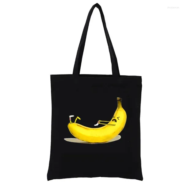 Sacos de compras Banana sacola de impressão de sacola de banana Tote estético Bolsas femininas Tootes casuais compra Totebag