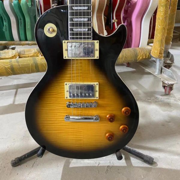 Gitar LP Elektrikli Gitar Vintage Sunburst Mahogany Vücut Gülağacı Klavye Tiger Akçaağaç Üst Krom Donanım Ücretsiz Kargo