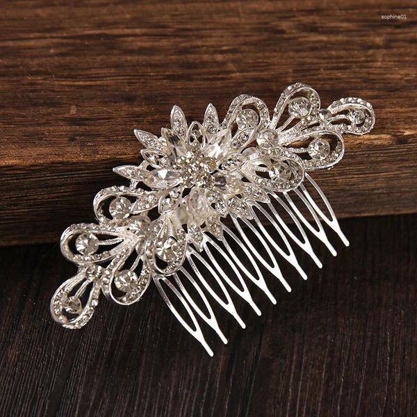 Kopfbedeckungen Silber Farbe Kristall Strasshaar Haarkamm Comb Clip für Frauen Braut Schmuck Hochzeit Accessoires Party Haarnadel