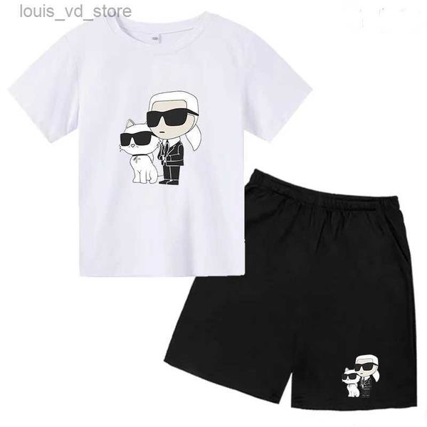 Roupas Define crianças de verão nova camiseta de tendência Top de manga curta+shorts 2p Birthday Gift Boy/Girl Criandler 3-12y Charmoso Conjunto de Esportes Casuais Elegantes T240417