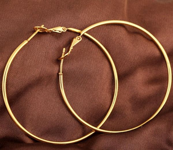 Dünner Kreis sexy Stil 18K Gold gefüllt große Ohrringe Neue trendige runde große Reifenoopringe Frauen 50mm2mm5054080