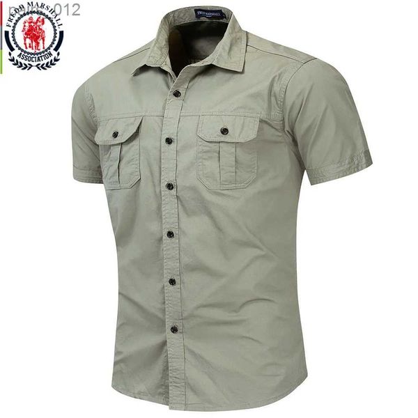 T-shirt maschile Fredd Marshalls New Mens Shirt militare Mens Shirt a maniche corte a maniche corte 100% camicia da uomo a tasca da uomo a maniche a manico