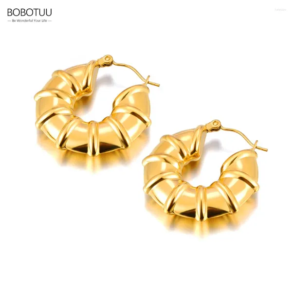 Orecchini a cerchio Bobotoo 18k oro inossidabile inossidabile gioielli personalizzati da festa 30mm Huggie impermeabile per donne be23211