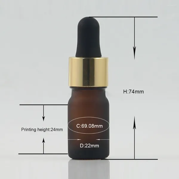 Garrafas de armazenamento âmbar fosco de 5 ml de vidro recipiente para garrafa com conta -gotas de ouro e borracha preta