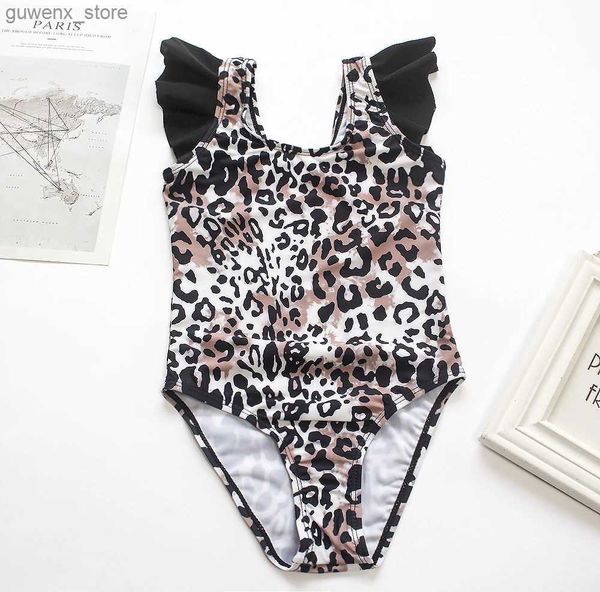 Leopard un pezzi leopardo ragazze ragazze bambini un costo da bagno costume da bagno 2023 ragazze estive abita da nuoto abitudini da spiaggia da spiaggia monokini y240412