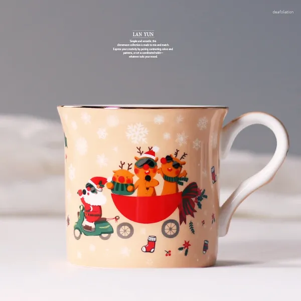 Kupalar Eecamail Bone China Premium Su Kupası Noel Elk Kırmızı Şemsiye Klasik Zarif Hediye Kahve Kupa Süt
