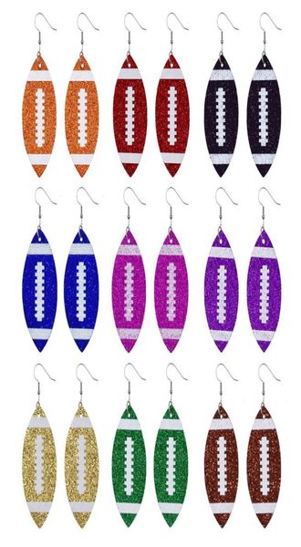 Fußballohrringe für Frauen Glitzer Faux Leder -Fußball -Ohrringe für Mom -Layer -Fußball -Ohren für Mädchen9385365