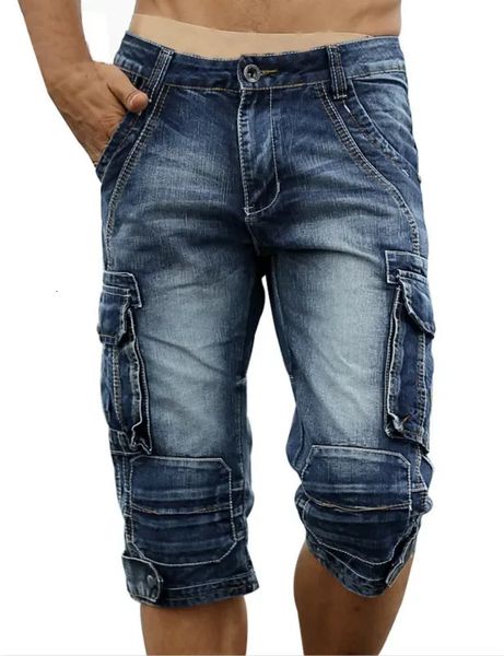 Pantaloncini di jeans di jeans retrò da uomo estivo per uomo in stile multipocchi in stile militare per gli uomini 240410