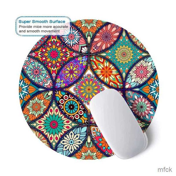 Mauspads Handgelenk ruhen hübsches Mandala Round Maus-Pad Nicht-Rutsch-Gummi-Basis-Mousepad mit genähten Kanten wasserdichte Büropolster 9 x 9 Zoll