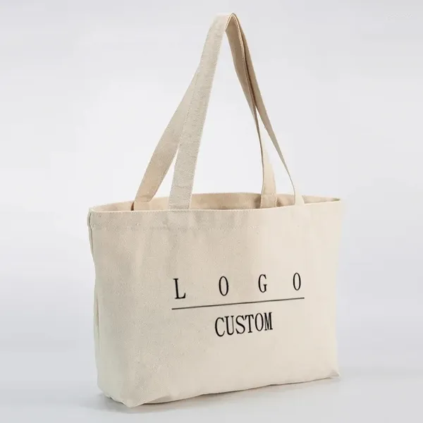 Borse da stoccaggio all'ingrosso 100 pezzi/lotto Woleasle di alta qualità Logo Custom Cotton Tote Recyled Luxury Shopping Borse