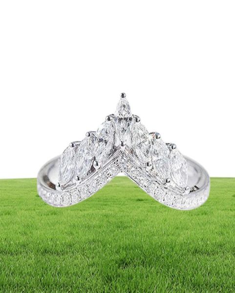 Tamanho 610 Jóias de luxo Real 925 Sterling Silver Crown Ring Full Marquise Cut White Topaz Cz Diamond Moissanite Women Wedding Ban4063837
