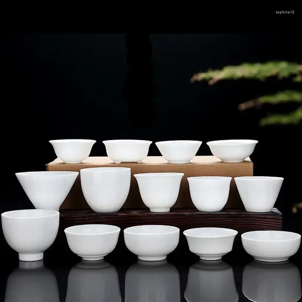 TeAware Setleri 3pcs/Paket Saf Beyaz Porselen Çay Seti Küçük Bardak Bambu Şapkası Büyük Seramik Aksesuarları