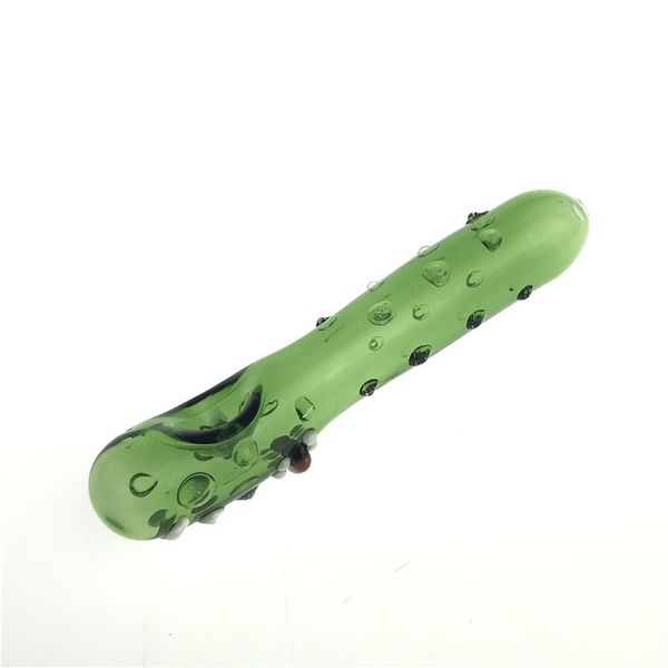 Tubo de vidro de pepino verde de 4,72 polegadas com rosto colorido na parte traseira, muitos pontos de agulha de vidro nos tubos grossa de cano de fumante de vidro pirex