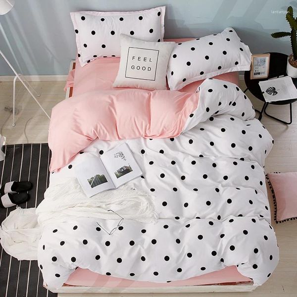 Bettwäsche Sets Klaroom rosa Polka Punktmuster Bett Bettwäsche süße Bettdecke Set Quilt Kissenbezug AR41#