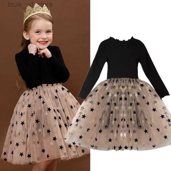 Abiti da ragazza Abito da ragazza a maniche lunghe abito da principessa per bambini Star Star Girls Abiti inverno festa di compleanno Vestidos abbigliamento per bambini T240415