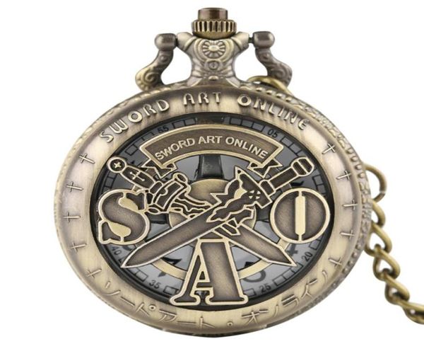 Бронзовый ретро -походный корпус Sword Art Online Pocket Watch Quartz FOB Countrace Gift Analog Clock Gift Дети Reloj de Bolsillo2372193