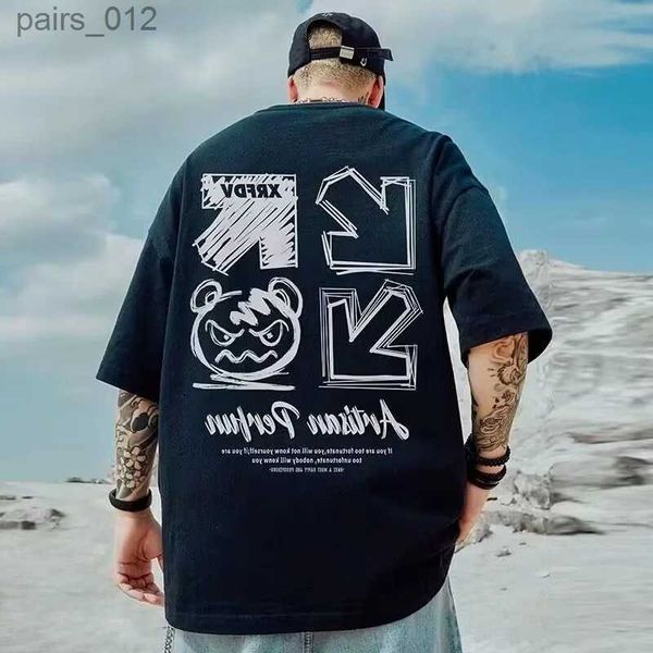 T-shirt maschile Magni sciolti di cotone per uomo 2023 Abbigliamento da strada da strada top hippie top hippie harajuku maglietta a maniche corte yq240415