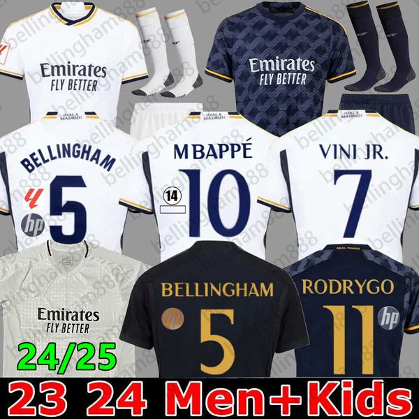 23 24 25 Bellingham Vini Jr Futbol Formaları Mbappe Tchouameni 2024 Futbol Gömlek Real Madrids Camavinga Rodrygo Modric Camisetas Erkek Çocuk Kit üniformaları Hayranlar Oyuncu Oyuncu