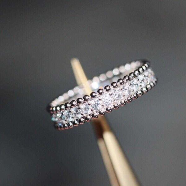 Designer Van Single Row Diamond Ring 925 Sterling Silber plattiert 18k Gold One voller Perlenkante weibliche N6yu