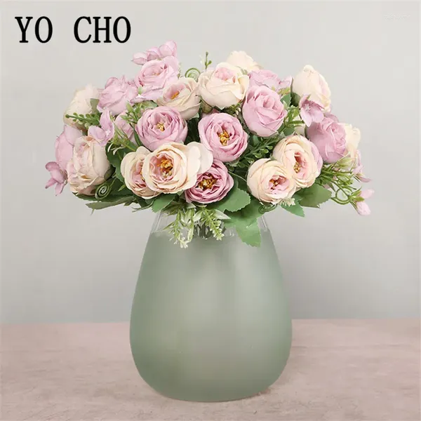 Fiori del matrimonio Yo Cho Mini Bouquet per damigelle 10 teste di seta rosa artificiale fiore falso casa decorazione