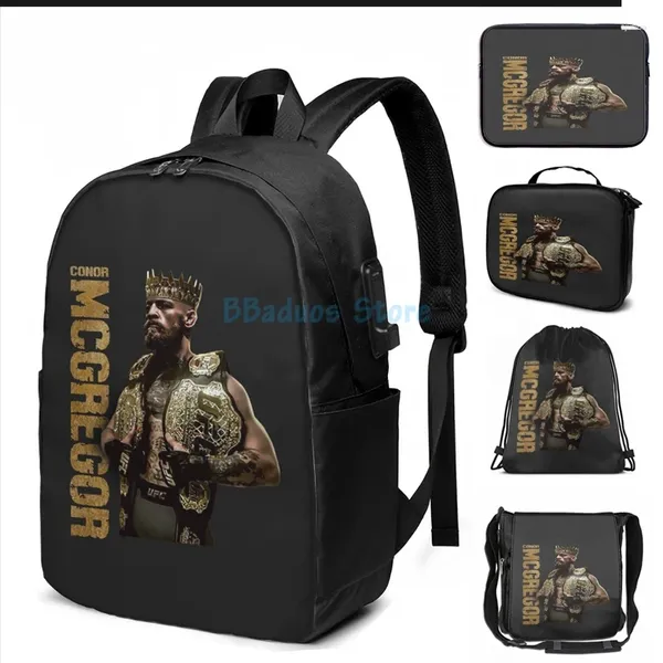 Mochila Impressão gráfica engraçada Connor-McGregorr (3) USB Charge Men Bags Escola Bag Laptop de Viagem