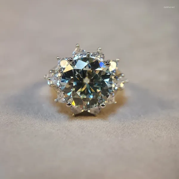 Кластерные кольца 1pc Деликатный 10 круглый срез, зеленоватый синий Moissanite 925 Серебряное кольцо стерлингов для девочек