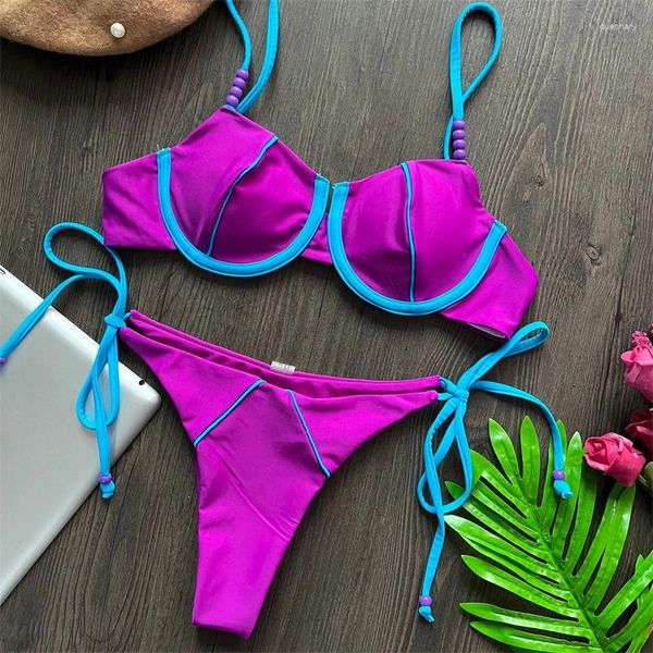 Damenbadebekleidung 4 Farben) 2024 Runde Perle Sexy zweiteilige Farbpassungen Badeanzug Brazil Bikini Beach Resort