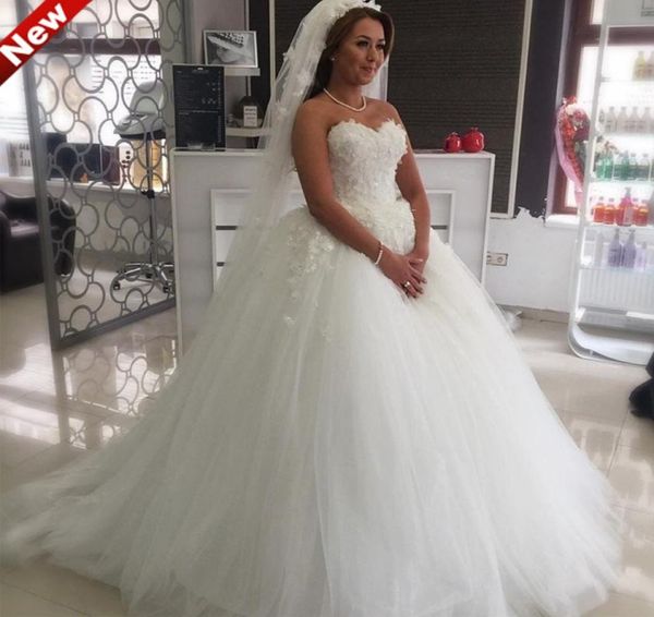 Ultimo design in tulle gonfio abiti da sposa più taglia abiti da sposa in pizzo applique per la sposa abiti da sposa vestido de noiva3534756