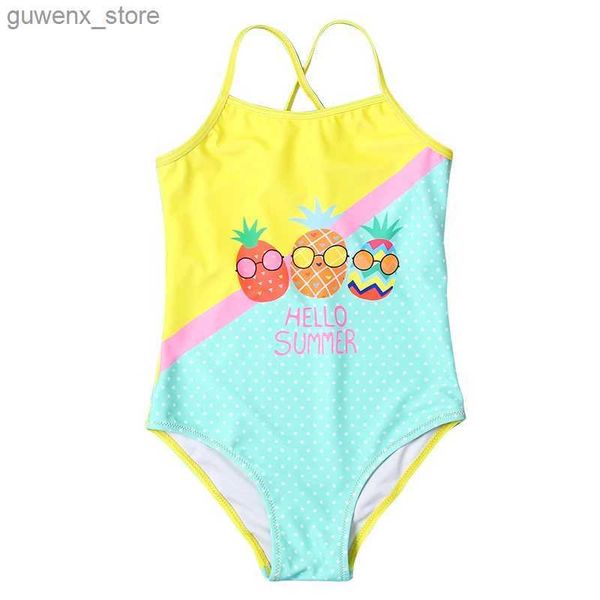 One-Pieces Kontrast Farbdruck Mädchen Kinder Badeanzug Badebekleidung für Kinder Sommer Kinder Teenager Strandkleidung Baby Kleinkind Ein Stück Schwimmanzug Y240412