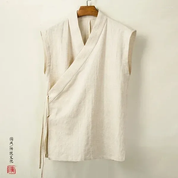 Herrenwesten chinesische traditionelle Kleidung Hanfu Weste Männer Wäsche Baumwollhülsen und Top Anzug Kimono Strickjacke Schlitz