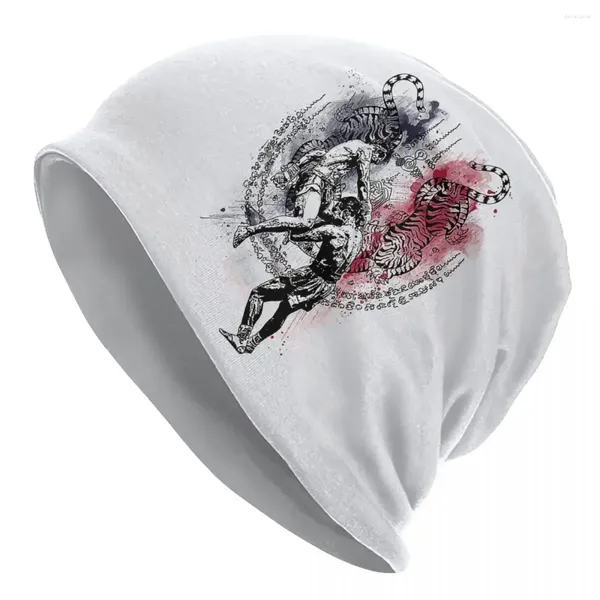 Berets Twin Tiger Sak Yant Tattoo warm gestrickte Mütze Mode Bonnet Hut Herbst Winter Außenmützen Hüte für Unisex Erwachsene