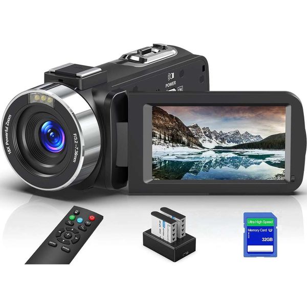 Высокая определение 64 -мегапиксельной видеокамеры с ИК -ночным видением, Wi -Fi и дистанционным управлением - идеально подходит для Vlogging и YouTube - включает 32G SD -карту