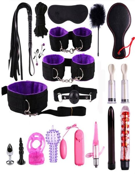 MASSAGEM 21PCS SEX BDSM CRIANÇA Conjunto de algemas GAG Cordas de chicote de cegos de brechas de mamilos para mulheres brinquedos sexuais para casais escravos adult gam5962546