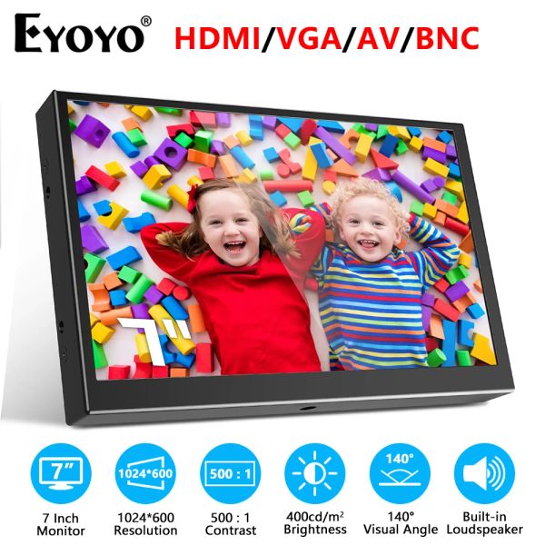 Sistem Eyoyo 7 inç Mini TFT Monitör 1024x600 Çözünürlük LCD Ekran, HD/VGA/USB/AV Video Girdi ile Ev Güvenlik Kamerası