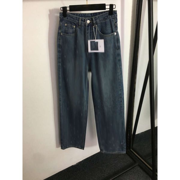 Primavera/verão feminino casual diamante de corpo A letra Frente Zipper alta cintura larga Pontas de jeans de perna larga
